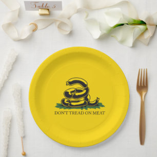 Don't tread on meat funny Gadsden flag parody meme Paper Plates