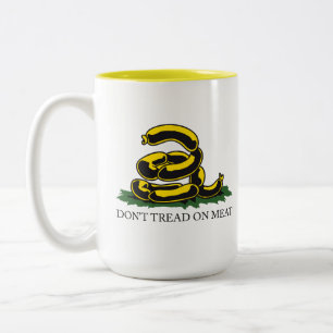 Don't tread on meat funny Gadsden flag parody meme Two-Tone Coffee Mug