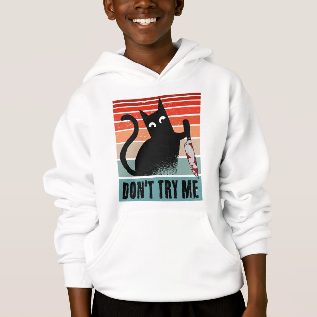 Don't try me, Moody Cat with knife Invitation Hoodie (Front)