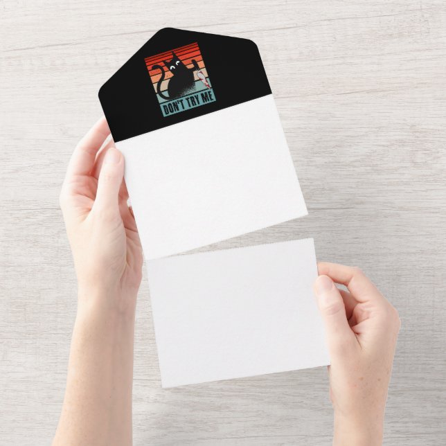 Don't try me, Moody Cat with knife Invitation Post (Tearaway)