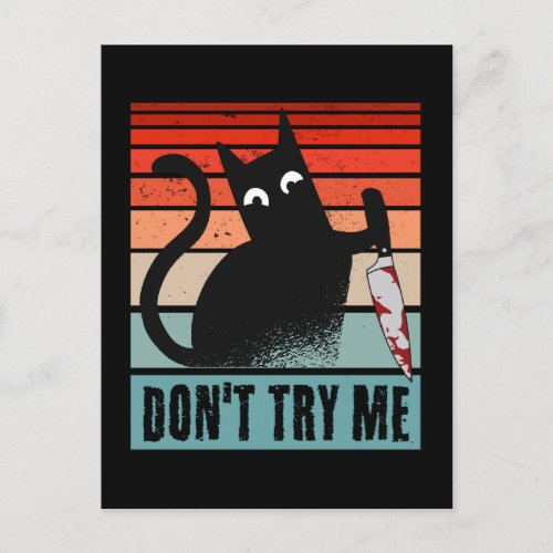 Dont try me Moody Cat with knife Invitation Postcard
