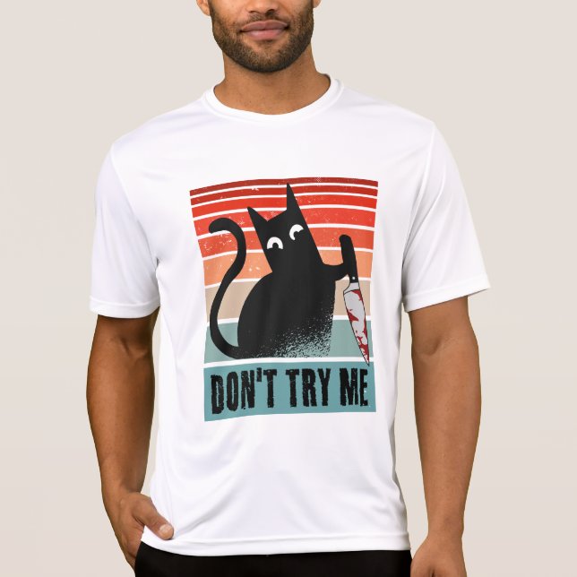 Don't try me, Moody Cat with knife Invitation T-Shirt (Front)