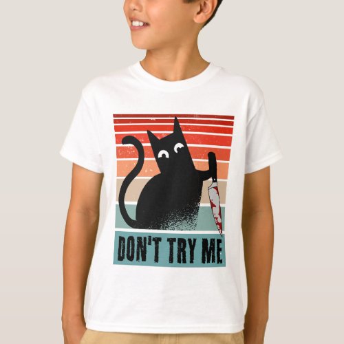 Dont try me Moody Cat with knife Invitation T_Shirt