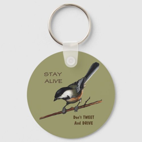 Dont Tweet  Drive Bird Color Pencil Art Keychain