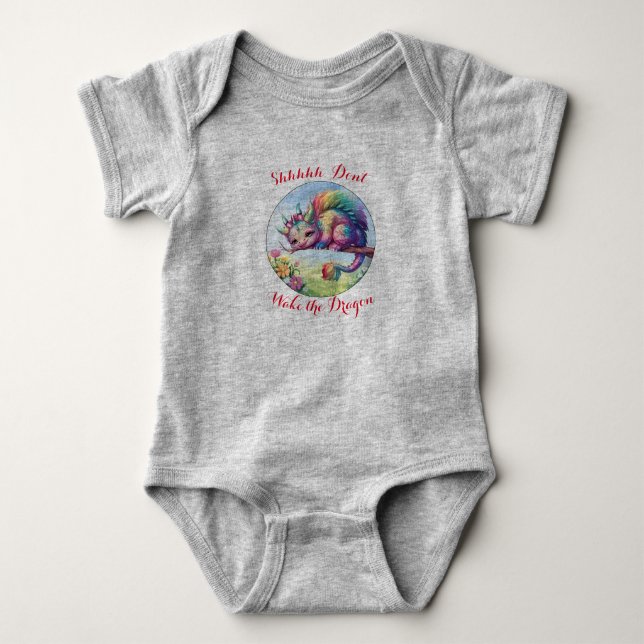 Don't Wake the Dragon Baby One Piece Baby Bodysuit (Front)