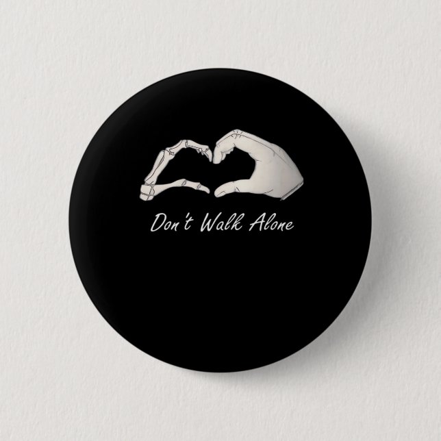 Don't Walk White Classic Skeleton Hands Hearts Button (Front)