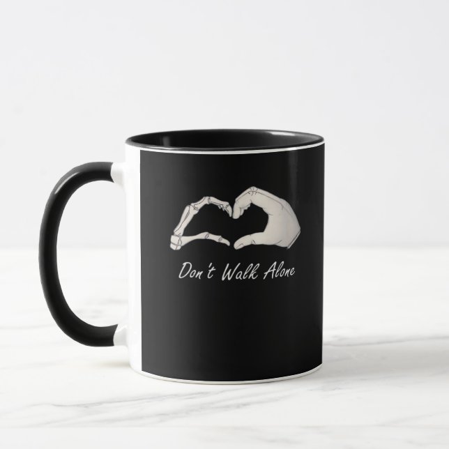 Don't Walk - White Classic - Skeleton Hands Hearts Mug (Left)