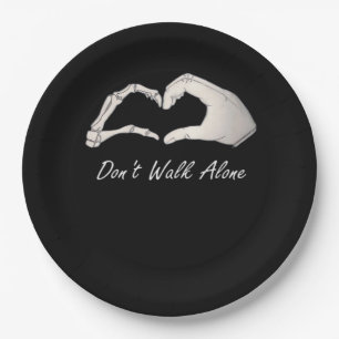 Don't Walk - White Classic - Skeleton Hands Hearts Paper Plates