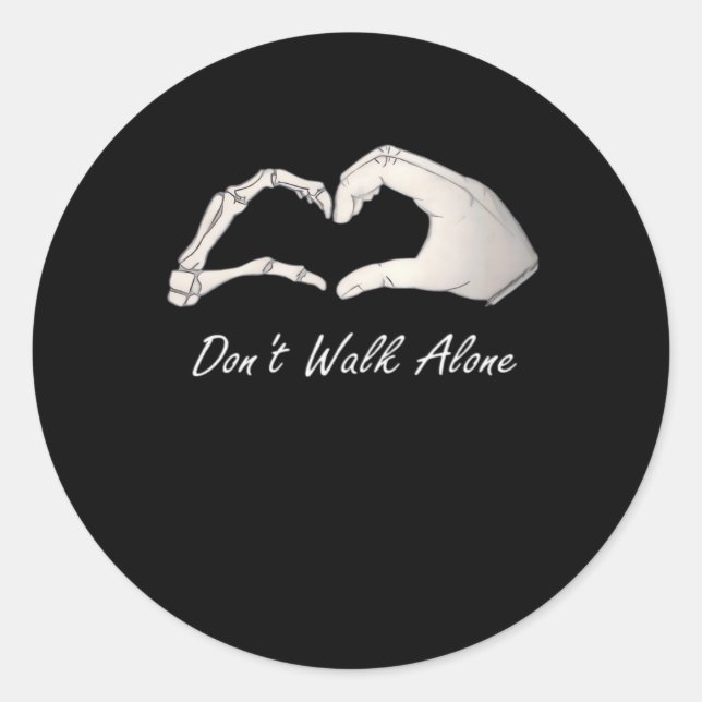 Don't Walk White Classic Skeleton Hands Hearts Round Sticker (Front)