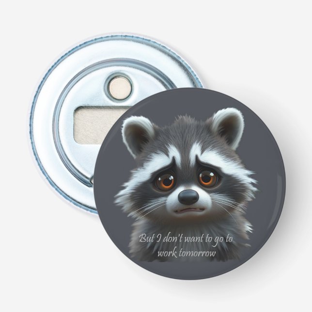 Don't wanna work Raccoon Animal Bottle Opener (Front)