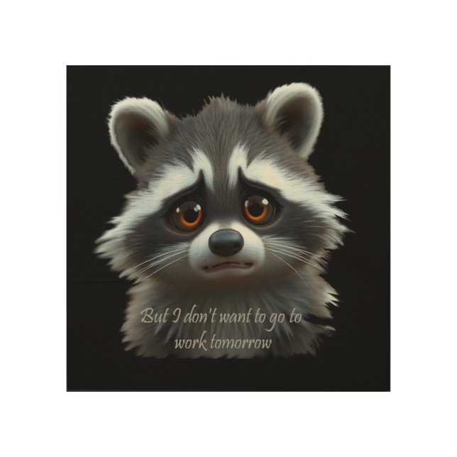 Don't wanna work Raccoon Animal Wood Wall Art (Front)