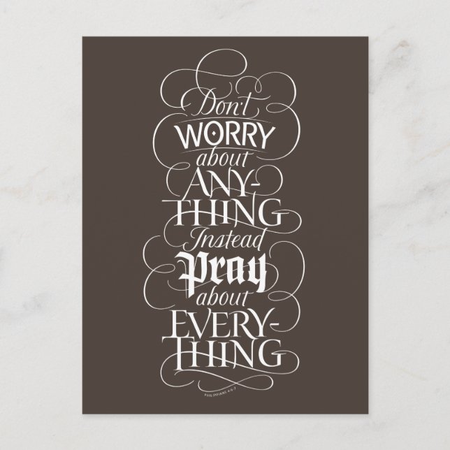 DON'T WORRY about anything - Christian Calligraphy Holiday Postcard (Front)
