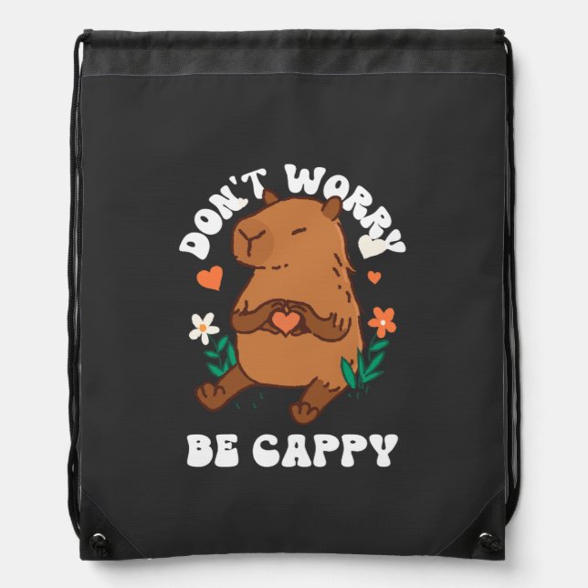 Don't Worry Be Cappy  Drawstring Bag (Front)