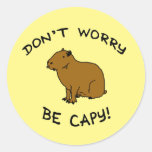 Don&#39;t Worry Be Capy, Capybara Happiness Pun Classic Round Sticker