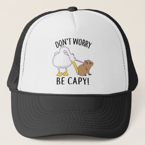 Dont Worry Be Capy Capybara Orange Unbothered Trucker Hat