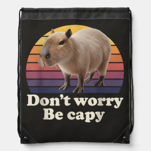Don't Worry Be Capy Cute Capybara Pun Design Drawstring Bag