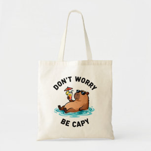 Don't Worry Be Capy Funny Capybara Pun Tote Bag