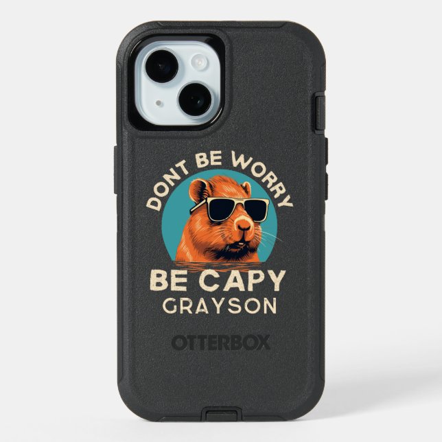 Don't Worry Be Capy Funny Cool Personalized Name iPhone 15 Case (Back)