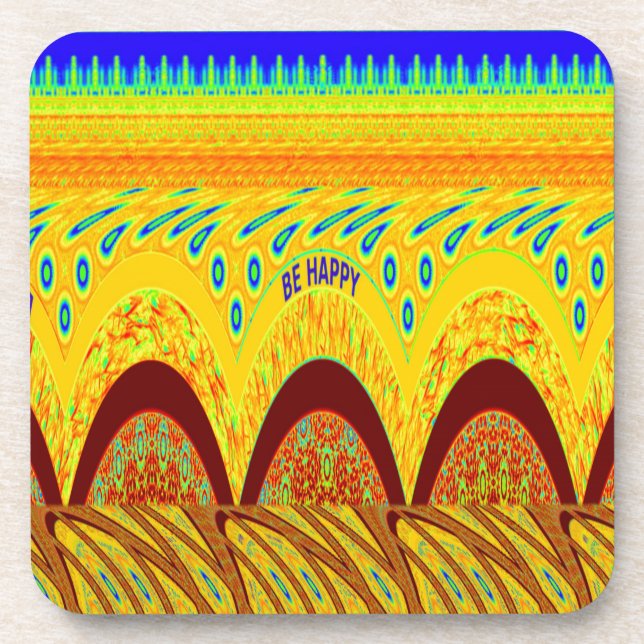 Don't Worry Be Happy Art Print Design Beverage Coaster (Front)