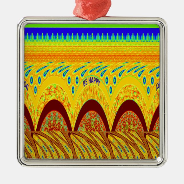 Don't Worry Be Happy Art Print Design Metal Ornament (Front)