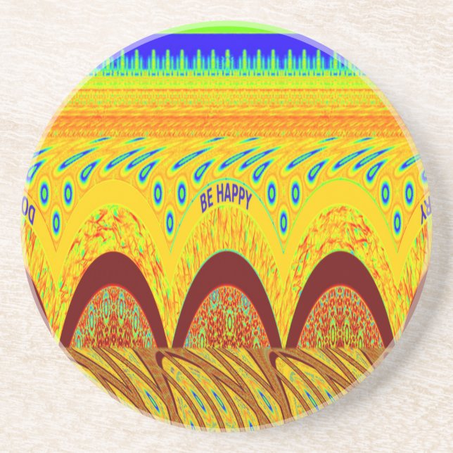 Don't Worry Be Happy Art Print Design Sandstone Coaster (Front)