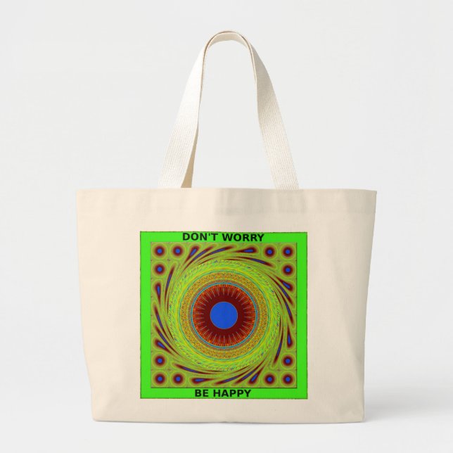 Don't Worry Be Happy Art Print Large Tote Bag (Front)
