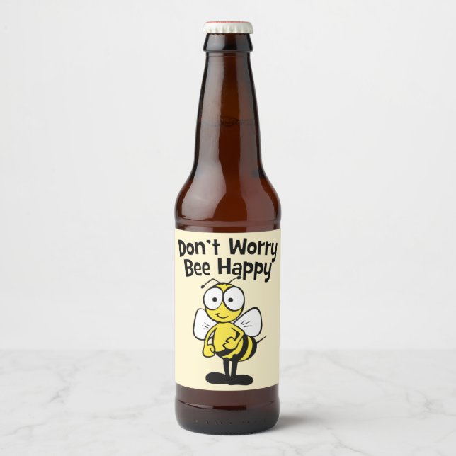 Don't Worry Be Happy Bee | Bumble Bee Beer Bottle Label (Front)
