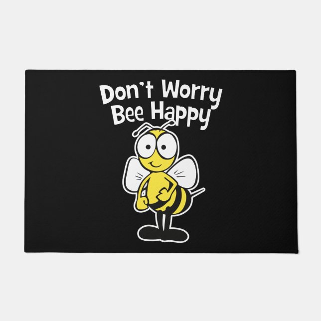 Don't Worry Be Happy Bee | Bumble Bee Black Doormat (Front)