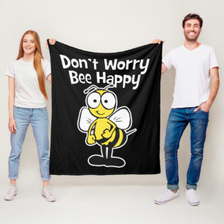 Don't Worry Be Happy Bee | Bumble Bee Black Fleece Blanket