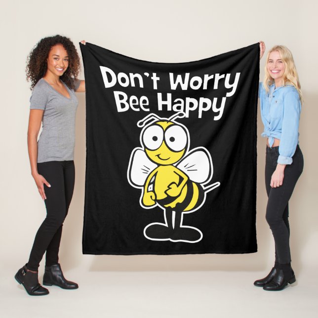 Don't Worry Be Happy Bee | Bumble Bee Black Fleece Blanket (In Situ)