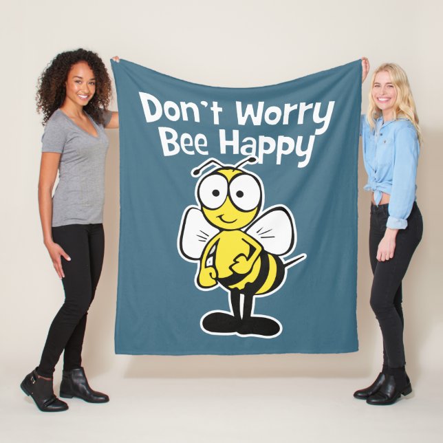 Don't Worry Be Happy Bee | Bumble Bee Blue Fleece Blanket (In Situ)