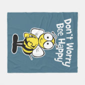 Don't Worry Be Happy Bee | Bumble Bee Blue Fleece Blanket (Front (Horizontal))