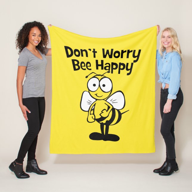 Don't Worry Be Happy Bee | Bumble Bee Fleece Blanket (In Situ)