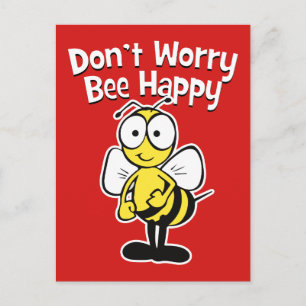 Don't Worry Be Happy Bee   Bumble Bee Red Postcard