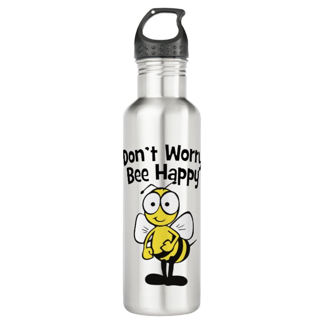 Don't Worry Be Happy Bee | Bumble Bee Stainless Steel Water Bottle (Front)