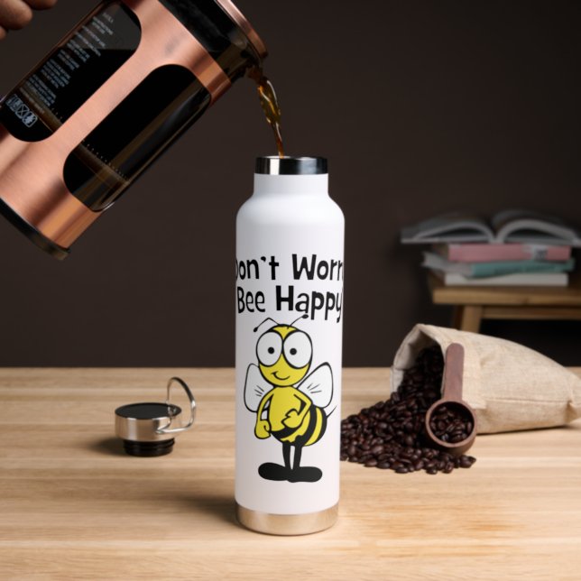 Don't Worry Be Happy Bee Bumble Bee Water Bottle (Insitu (Coffee))