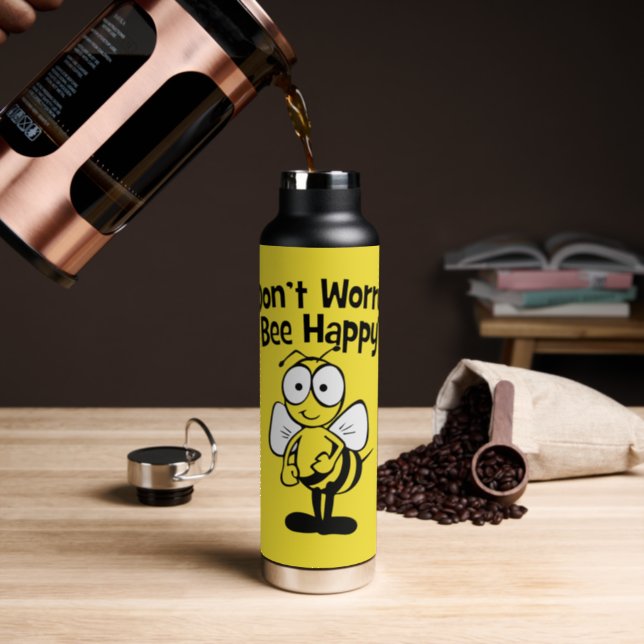 Don't Worry Be Happy Bee Bumble Bee Yellow Water Bottle (Insitu (Coffee))