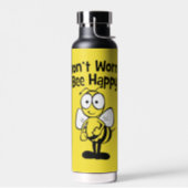 Don't Worry Be Happy Bee Bumble Bee Yellow Water Bottle (Left)
