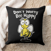 Don't Worry Be Happy Bumble Bee  Black Throw Pillow (Blanket)