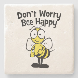 Don't Worry Be Happy Bumble Bee Stone Coaster
