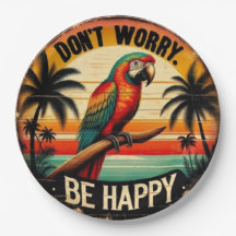 Don't Worry, Be Happy Round Tropical Parrot Art