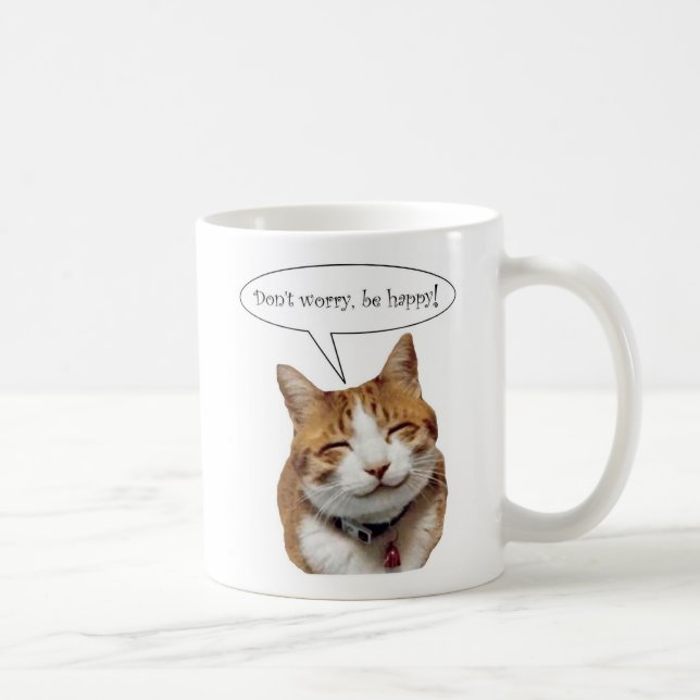 Don't Worry, Be Happy Smiling Cat Mug (Right)