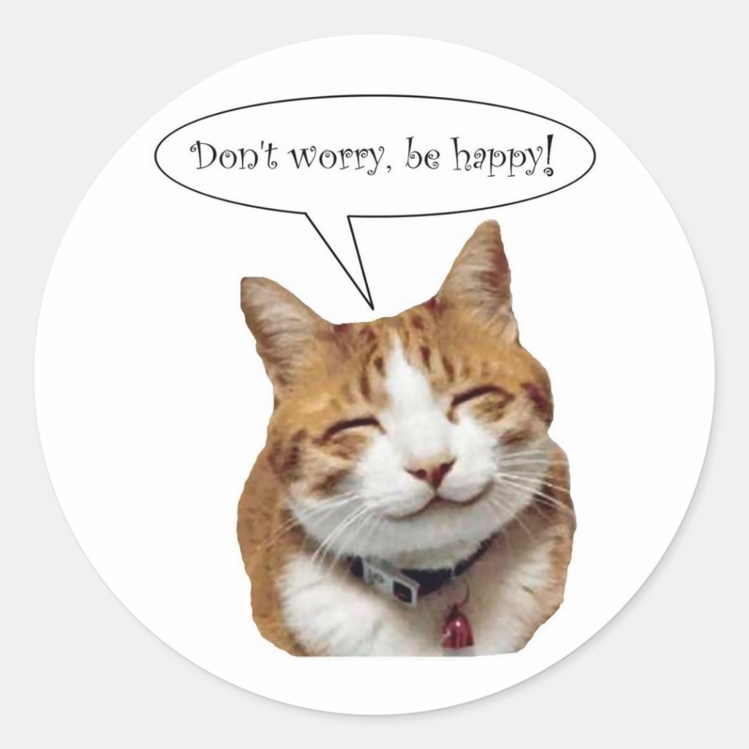 Don't Worry, Be Happy Smiling Cat sticker | Zazzle