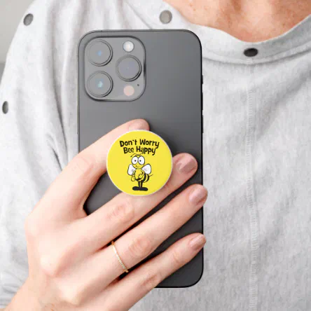 Don't Worry Be Happy Yellow Bumble Bee PopSocket (Hand)