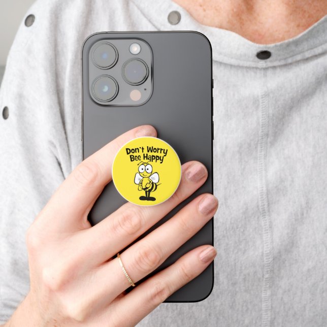 Don't Worry Be Happy Yellow Bumble Bee PopSocket (Hand)