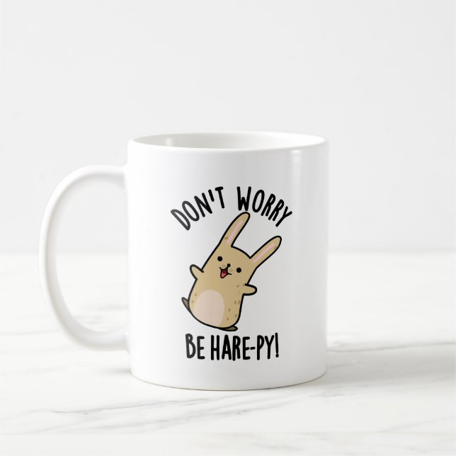 Don't Worry Be Hare-ppy Funny Rabbit Pun  Coffee Mug (Left)