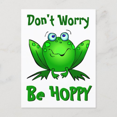 Dont Worry Be Hoppy Cute Green Frog w Blue Eyes Postcard