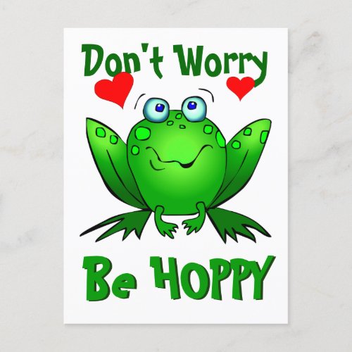 Dont Worry Be Hoppy Cute Green Frog w Hearts Postcard