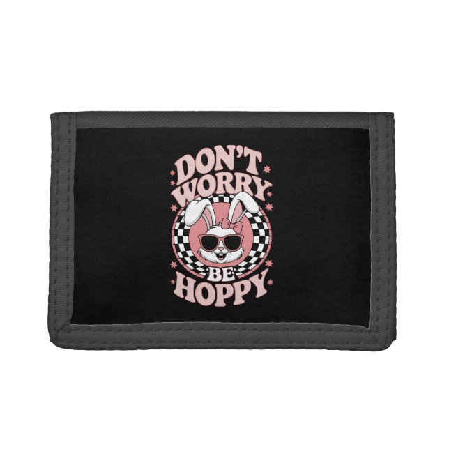 Don't Worry Be Hoppy Easter Bunny Rabbit Trifold Wallet (Front)