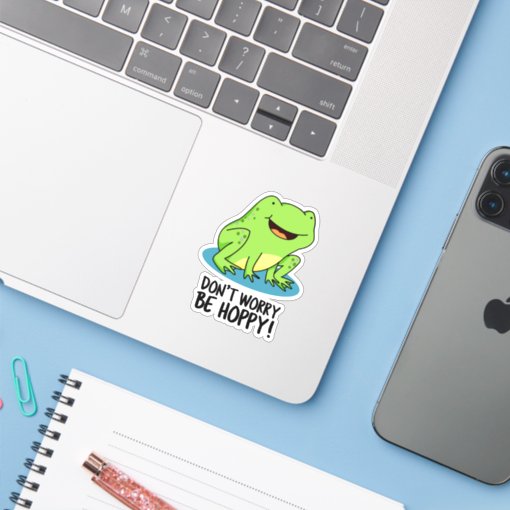 Dont Worry Be Hoppy Funny Happy Frog Pun Sticker Zazzle